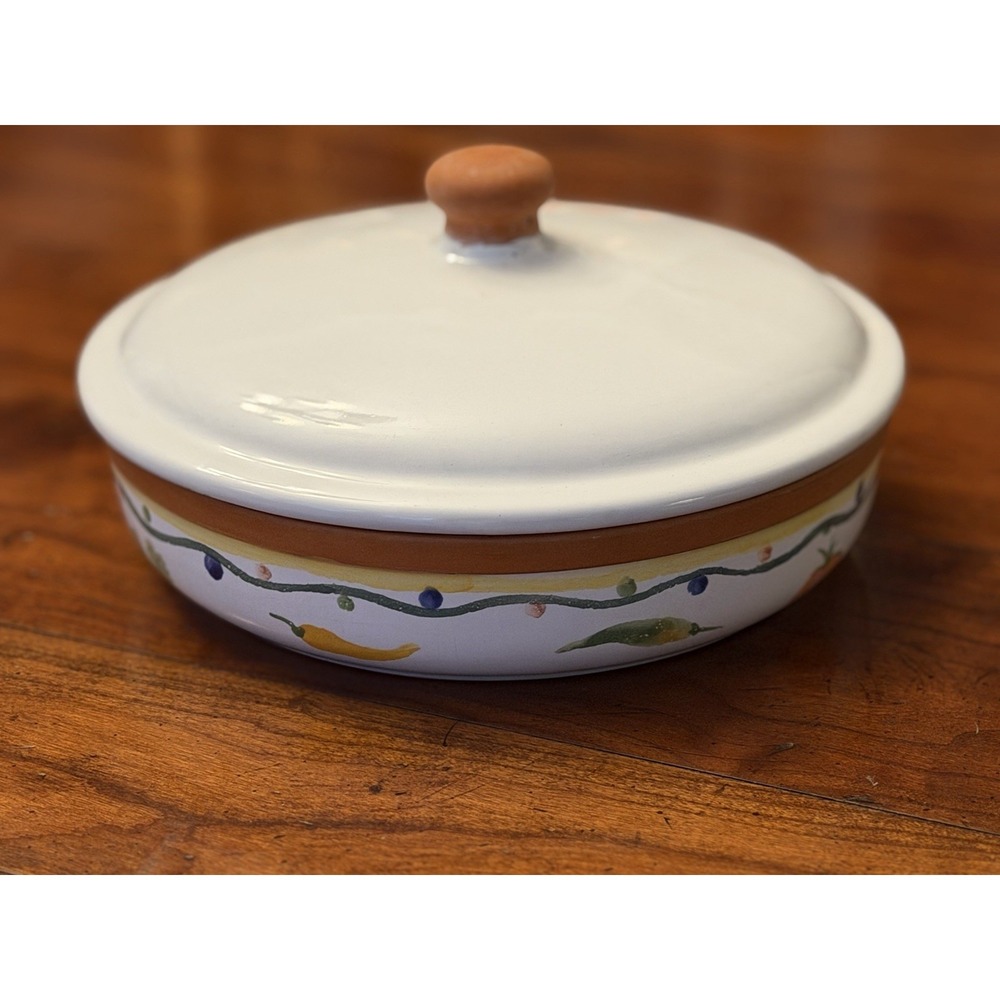 Vintage Boston Warehouse Porcelain Covered Clay Tortilla Warmer Casserole Dish